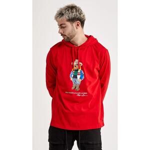NEW Polo Ralph Lauren Sun Valley Bear Pullover Hooded T-Shirt Men 2X Tall Red
